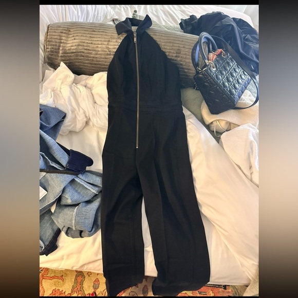 Reiss Pennie Denim Halter Jumpsuit Wide Leg Neck Open Back Indigo Size 6 - Picture 2 of 2